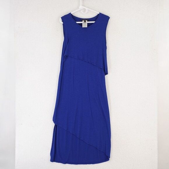 BCBGMAXAZRIA Royal Blue Layered Dress Medium Scoop Neck Maxi Full‎ Length - Picture 3 of 9